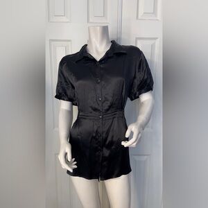 💯Silk Studio M Black Satin Blouse